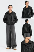 Faux Leather Bubble Hem Jacket