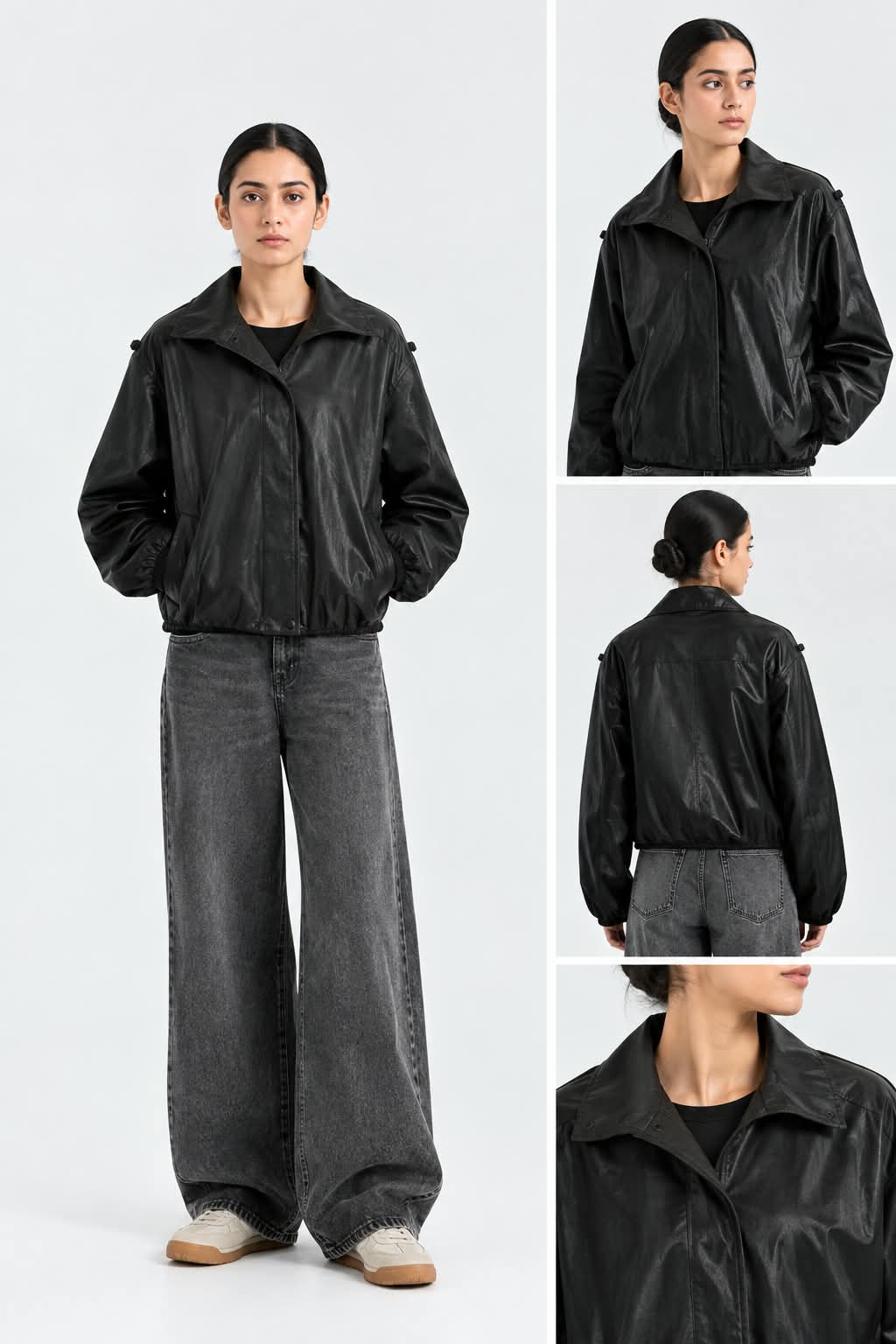 Faux Leather Bubble Hem Jacket